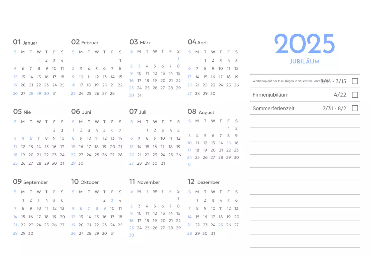 Foto-Zielverfolgungskalender mit einem Hauch von Blau