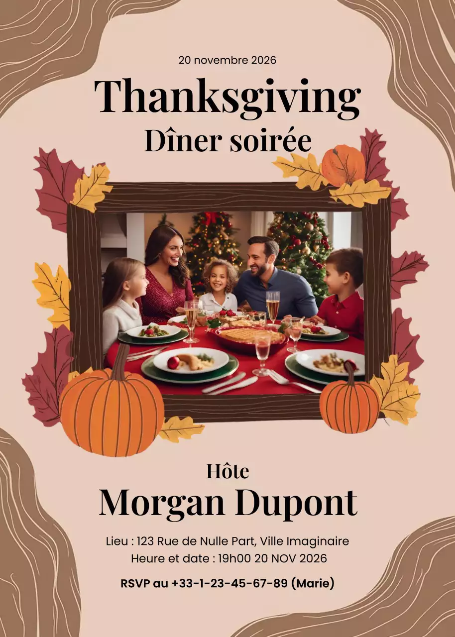 Invitation à un dîner de Thanksgiving traditionnel beige