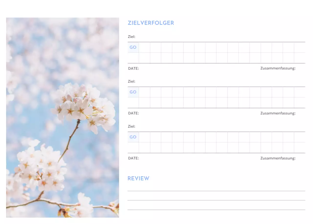 Foto-Zielverfolgungskalender mit einem Hauch von Blau