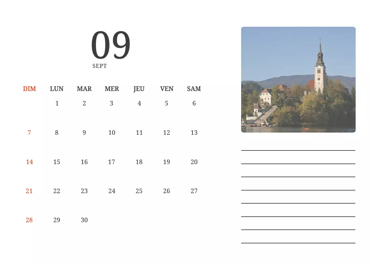 Calendrier photographique conceptuel mettant en scène des églises dans des paysages.