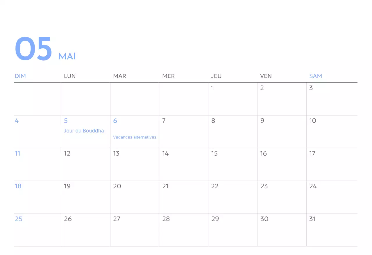 Calendrier photo de suivi des objectifs avec une touche de bleu
