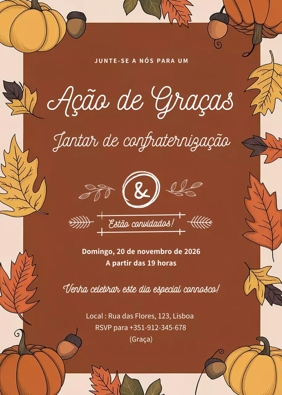 Convite de Ação de Graças rústico castanho