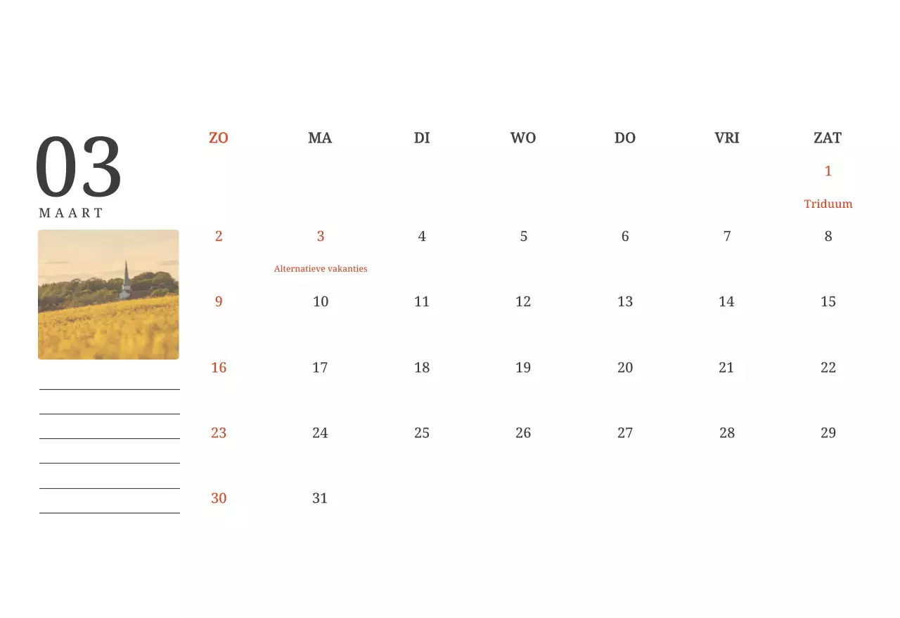 Een fotografische conceptkalender met kerken in landschapsschilderijen