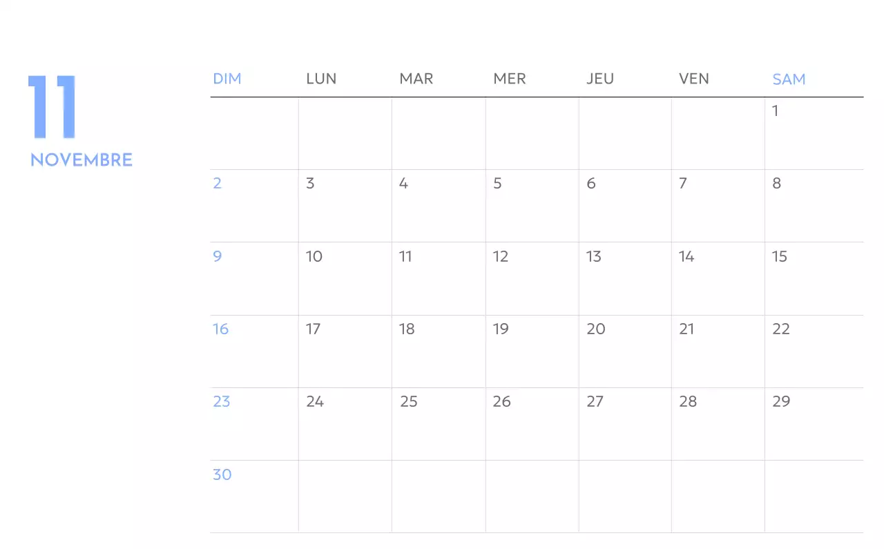 Calendrier photo de suivi des objectifs avec une touche de bleu