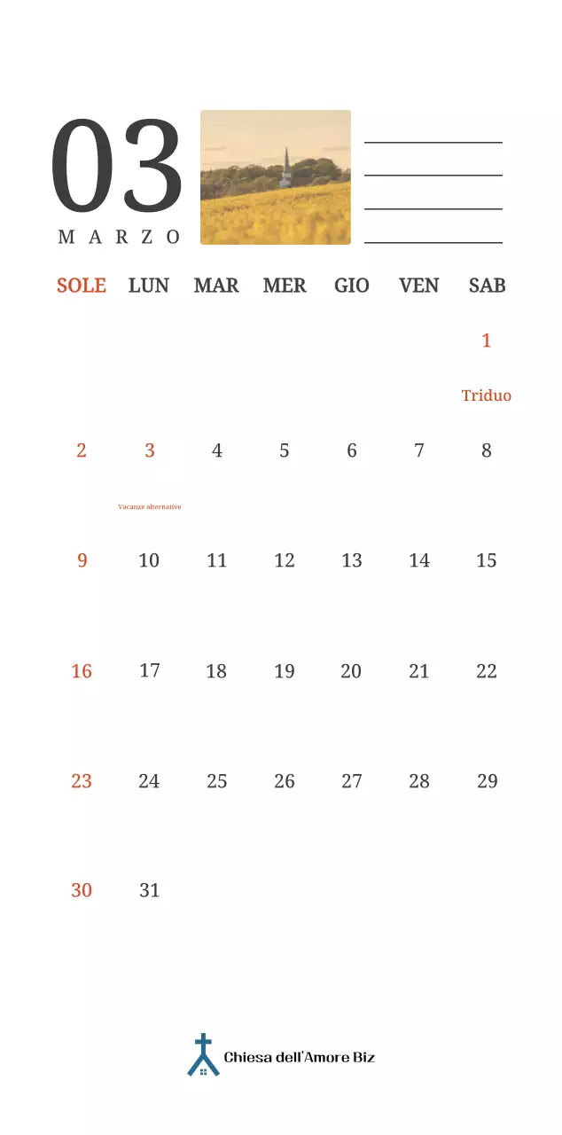 Un calendario fotografico con chiese in dipinti di paesaggio