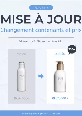 Avis de modification des produits cosmétiques modernes bleu clair et blanc