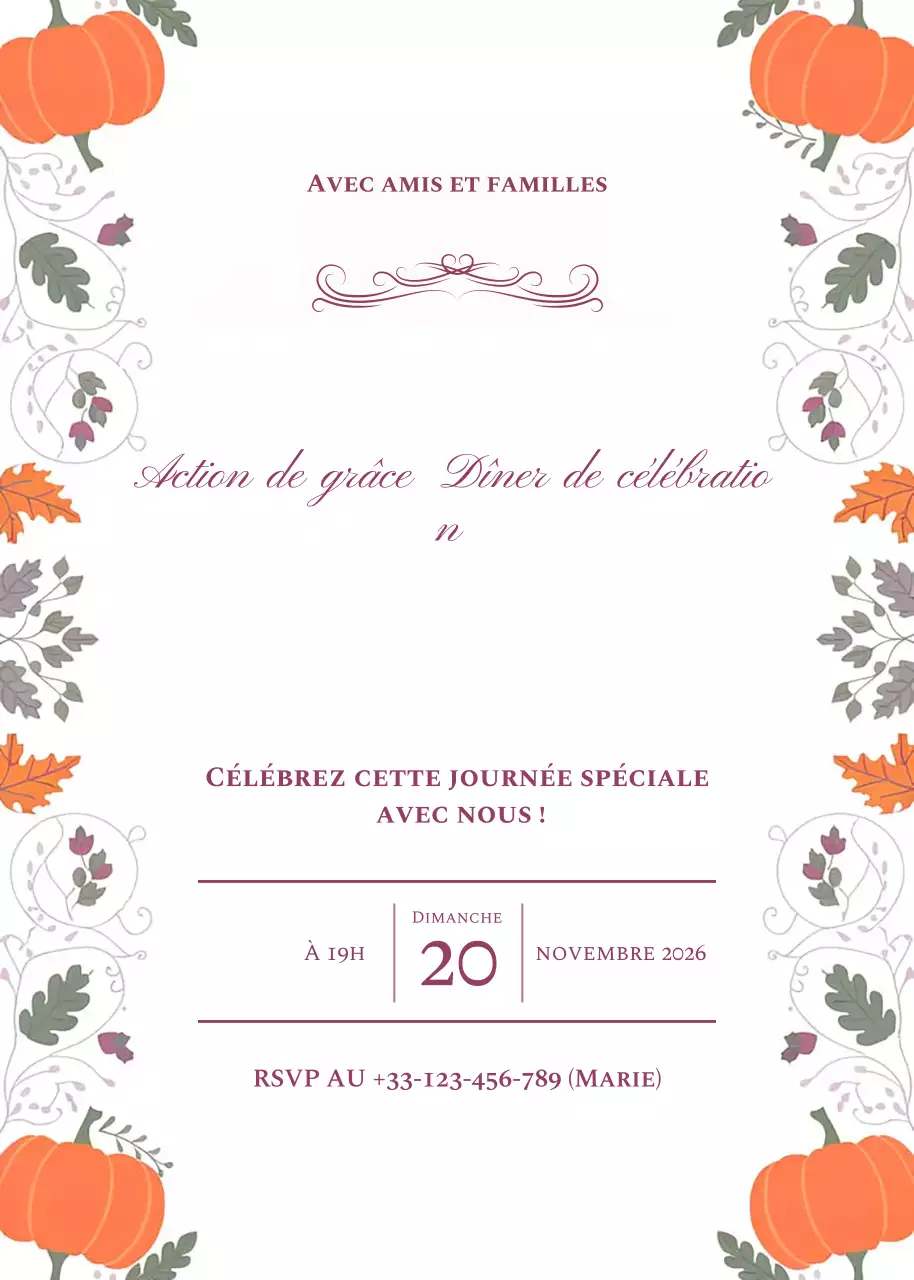 Invitation à la célébration du dîner de Thanksgiving