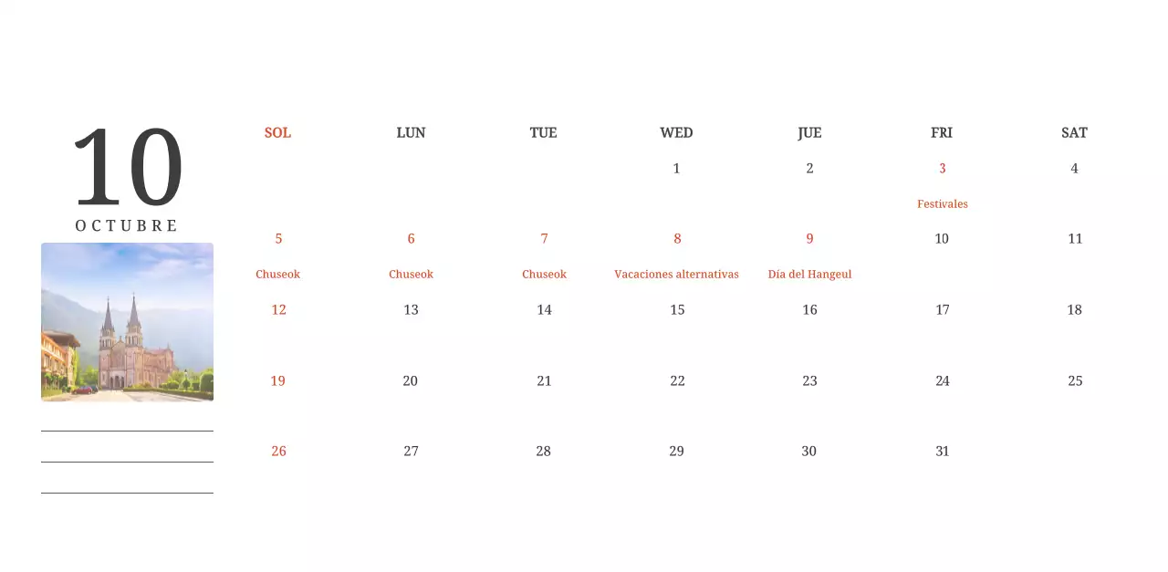 Un calendario conceptual fotográfico con iglesias pintadas en paisajes