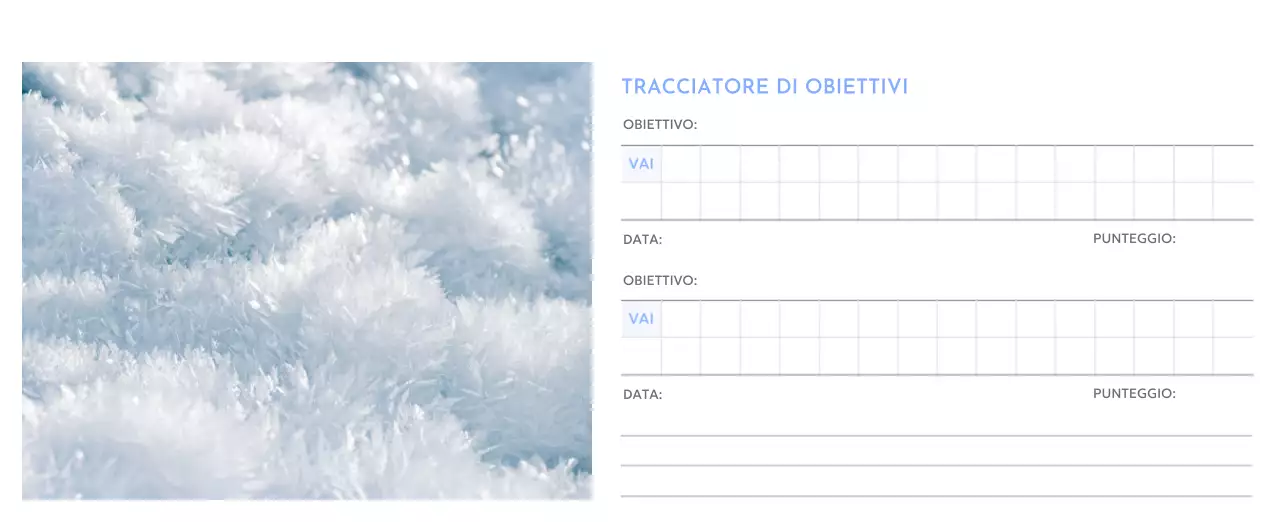 Calendario con foto tracciatore di obiettivi con un tocco di blu