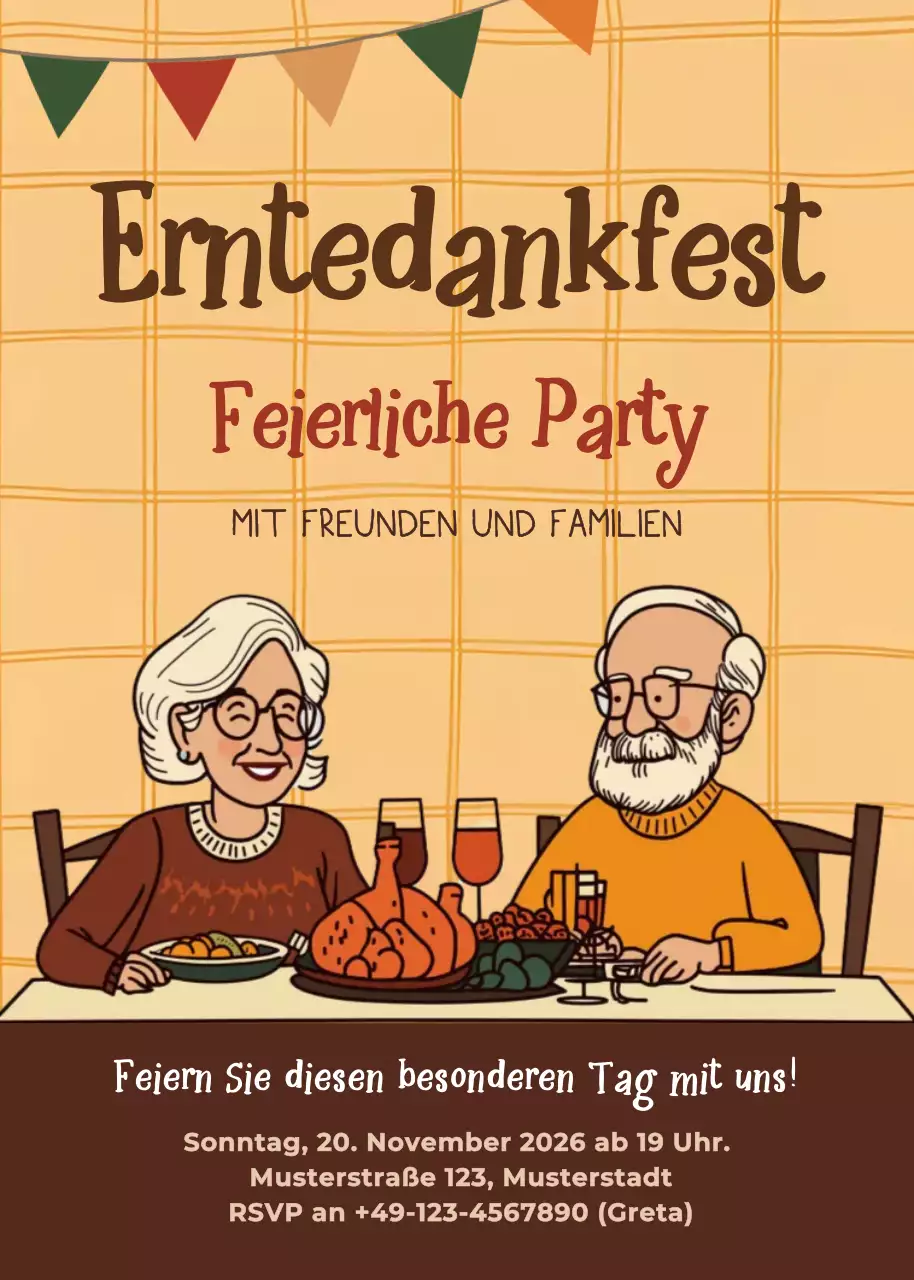 orangefarbene Vintage-Einladung zu Thanksgiving