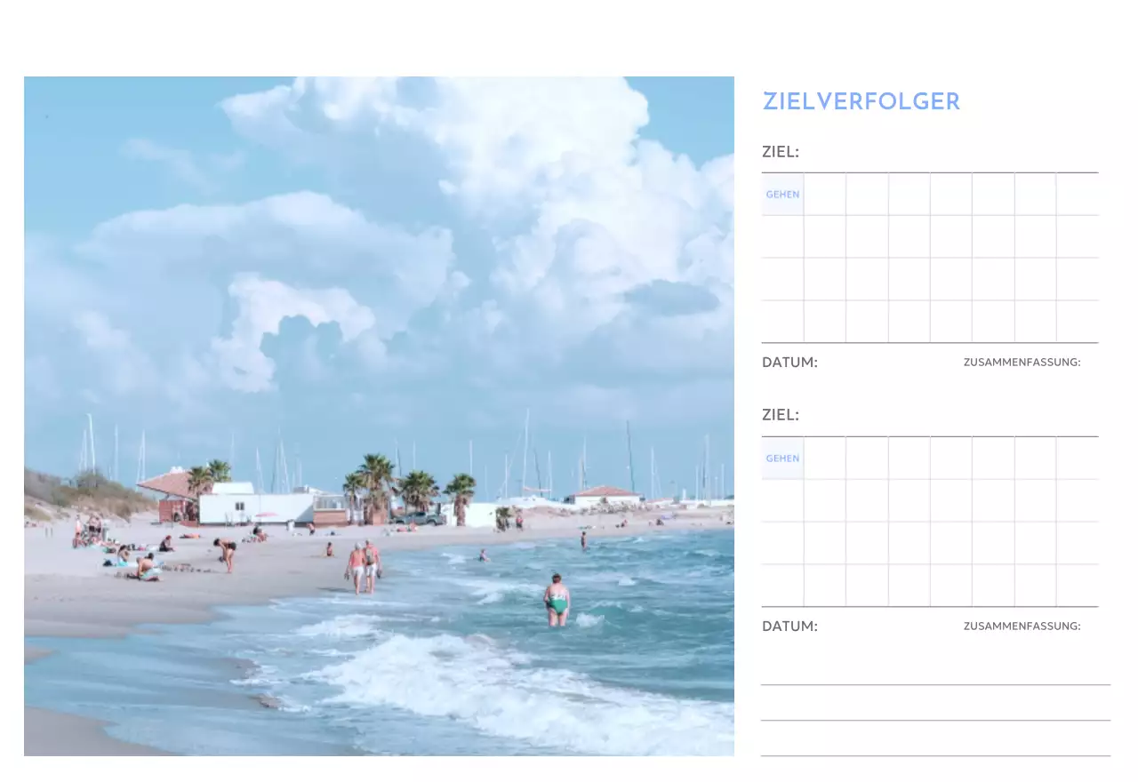 Foto-Zielverfolgungskalender mit einem Hauch von Blau