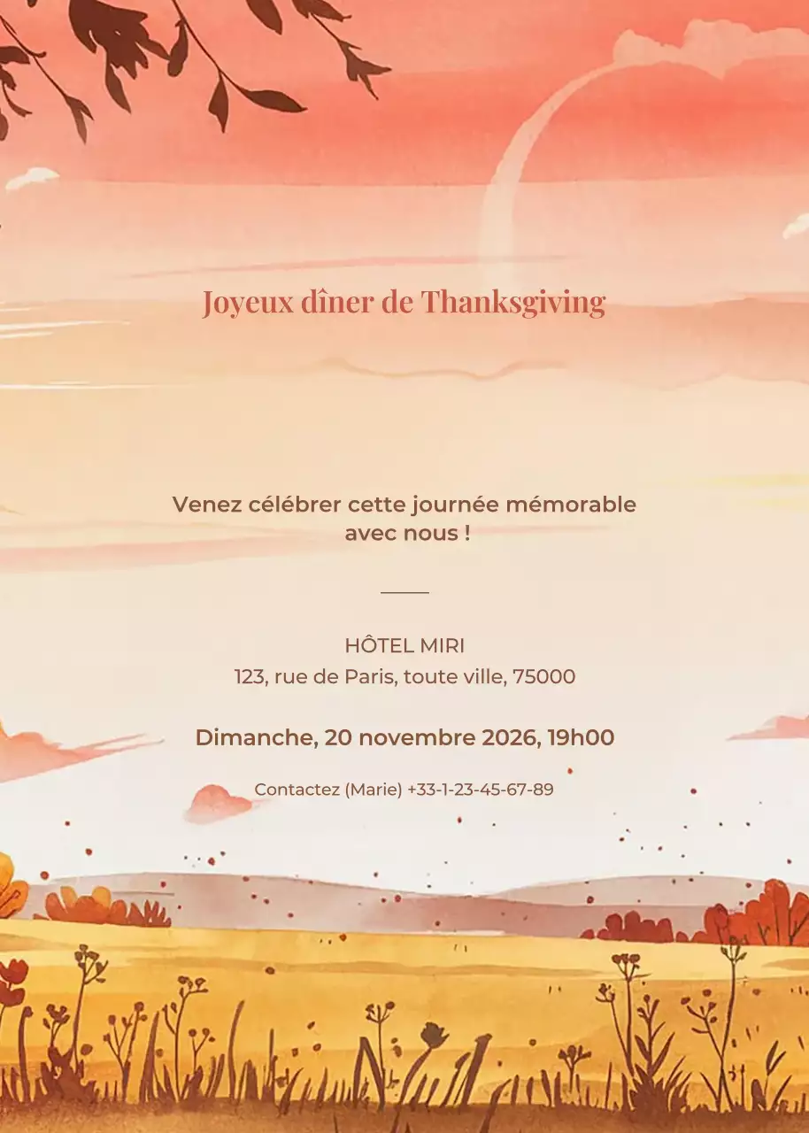 Invitation à Thanksgiving rustique orange