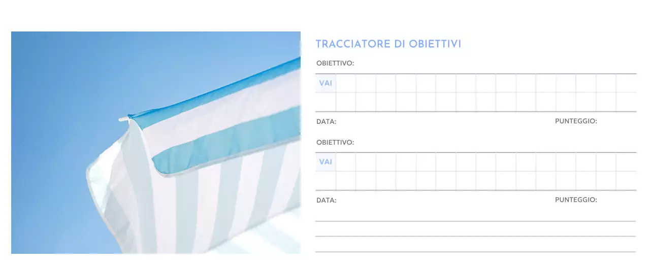 Calendario con foto tracciatore di obiettivi con un tocco di blu