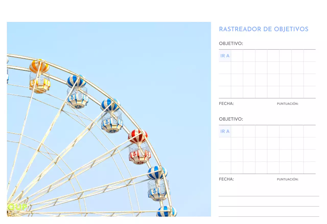 Calendario fotográfico de seguimiento de objetivos con un toque de azul