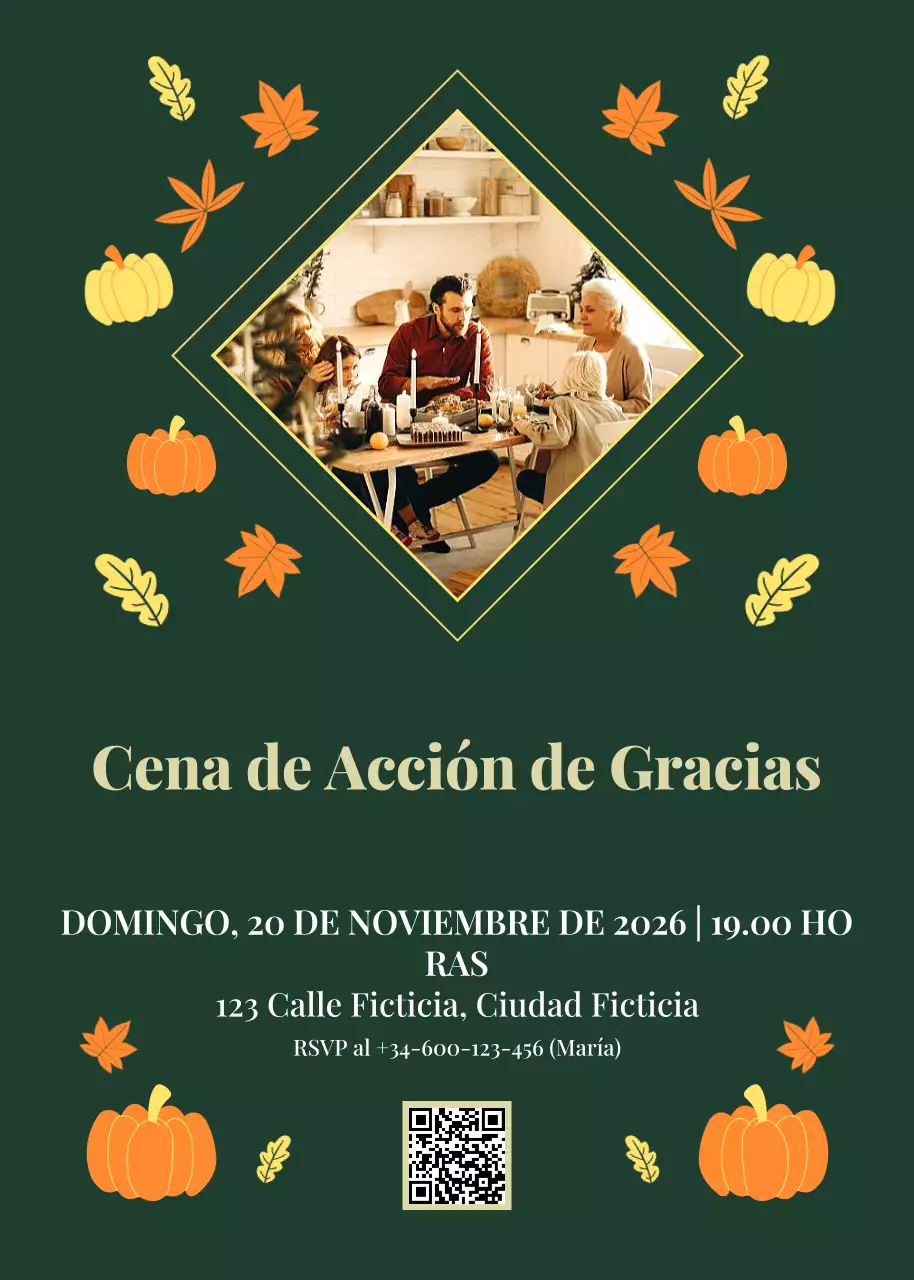 Invitación tradicional verde para la celebración de Acción de Gracias