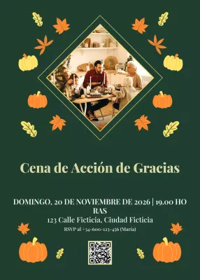 Invitación tradicional verde para la celebración de Acción de Gracias