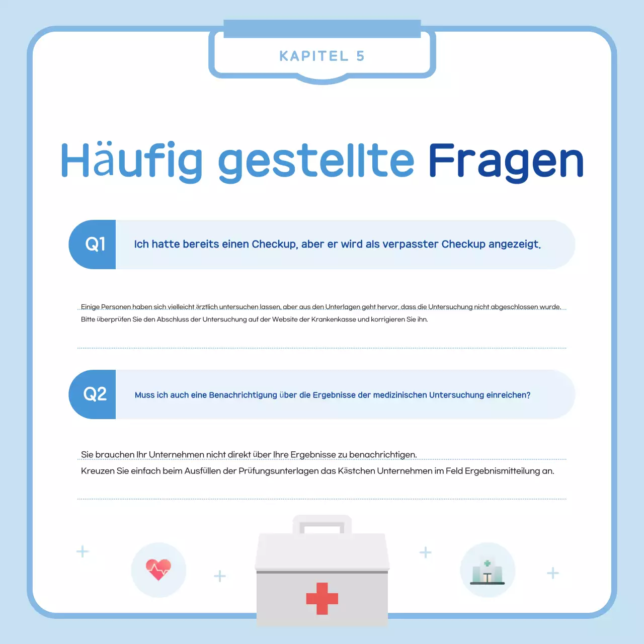 Einfacher Hinweis zur Gesundheitsuntersuchung in hellblau