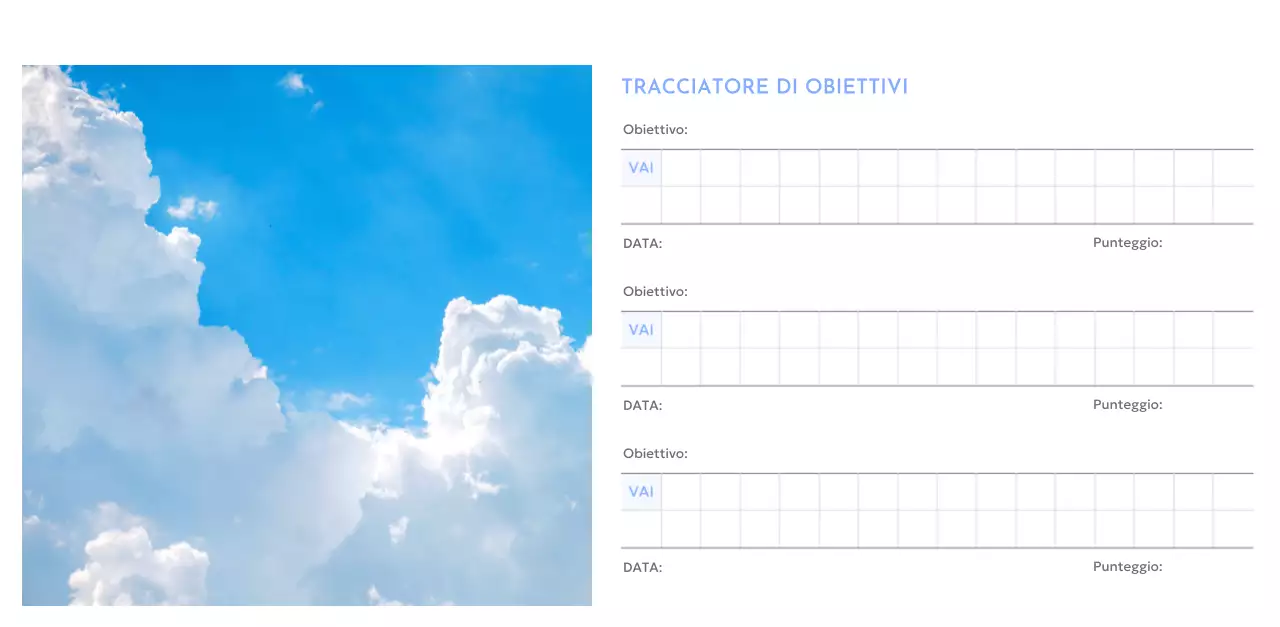 Calendario con foto tracciatore di obiettivi con un tocco di blu