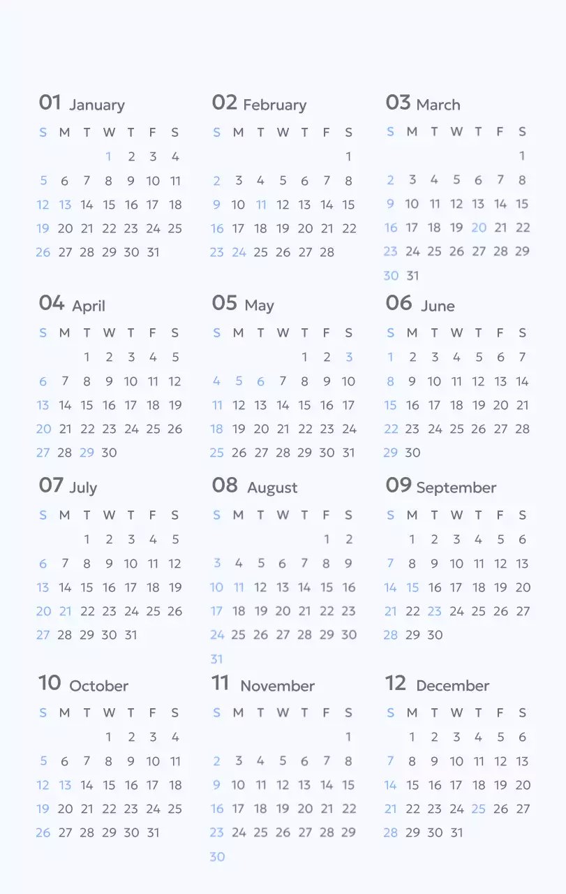 青色が映えるフォトゴールトラッカーカレンダー