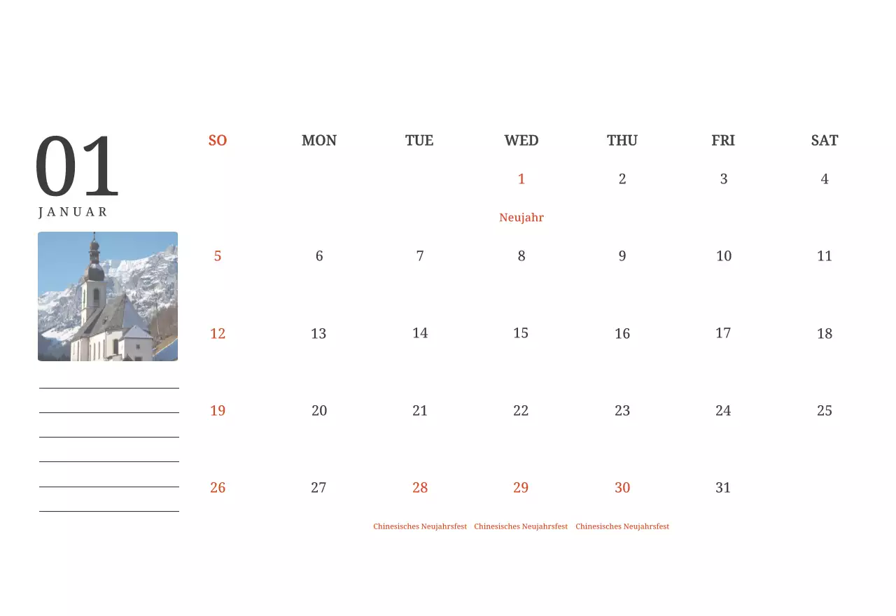 Ein fotografischer Konzeptkalender, der Kirchen in Landschaftsbildern zeigt