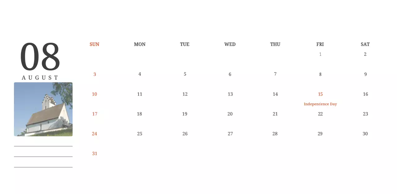 A photographic concept calendar featuring a church in a landscape painting