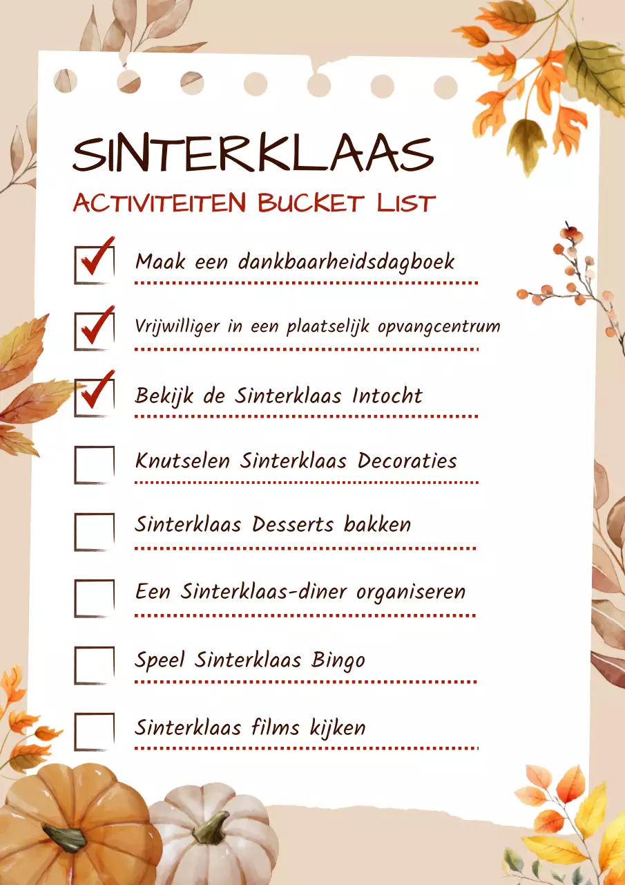 Rustieke aquarel thanksgiving activiteiten bucketlist