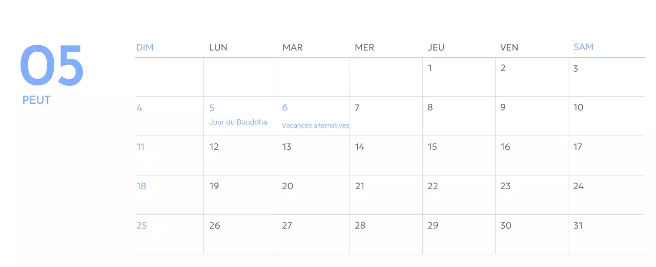 Calendrier photo de suivi des objectifs avec une touche de bleu