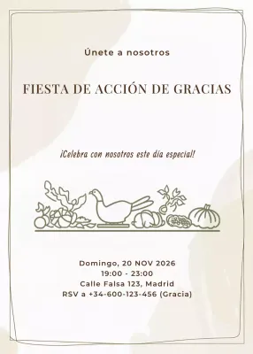 beige invitación tradicional fiesta de acción de gracias