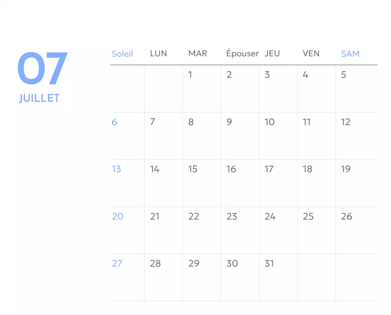 Calendrier photo de suivi des objectifs avec une touche de bleu