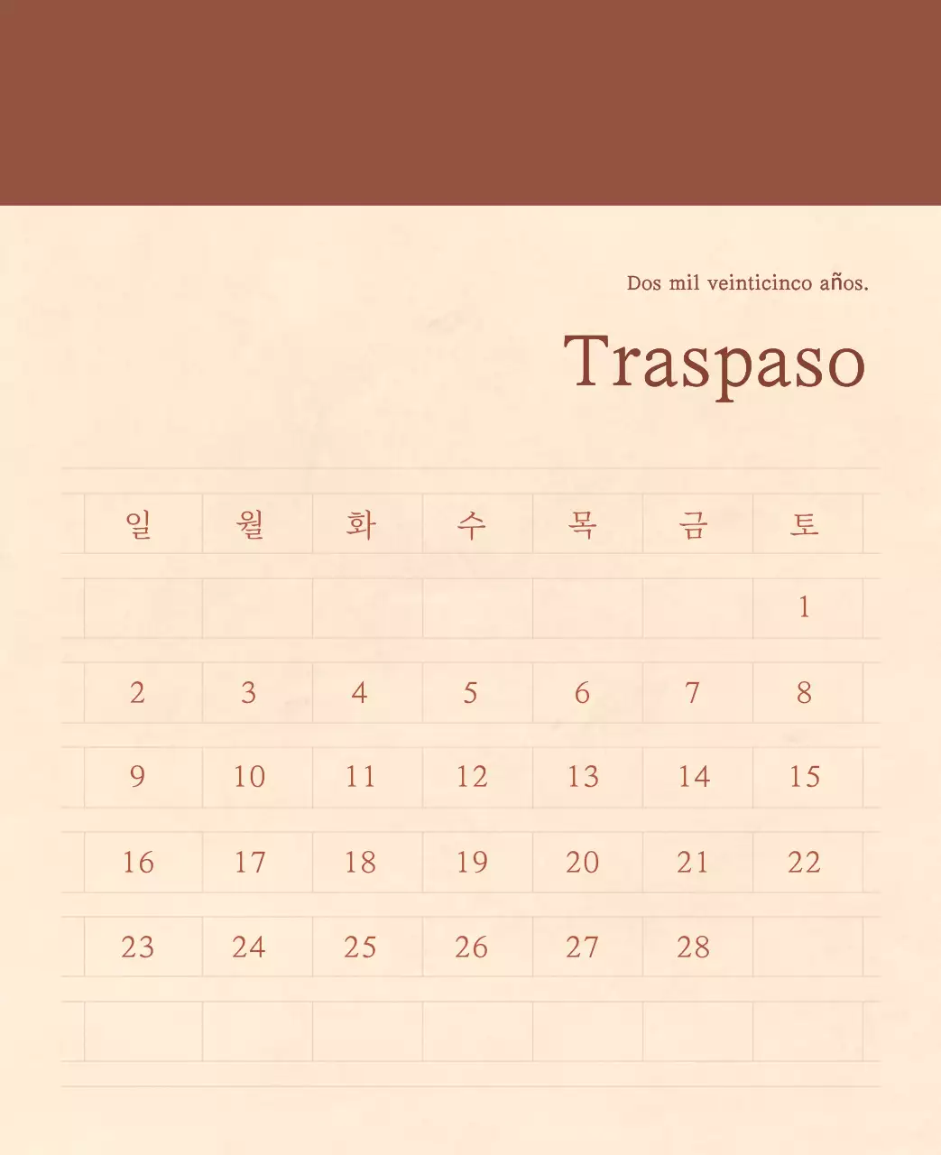 Un calendario sentimental de floristería en papel de lana marrón claro y marrón concepto