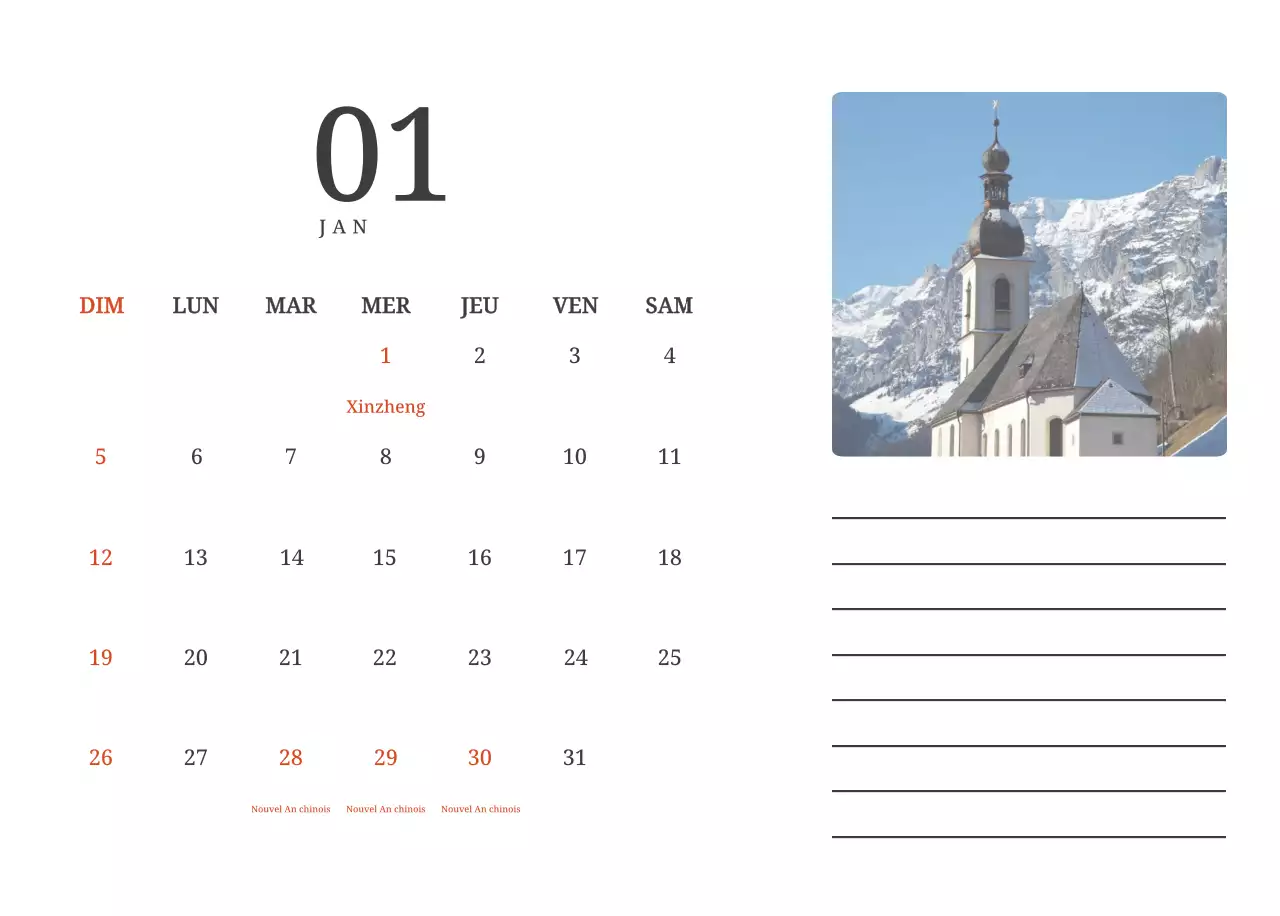 Calendrier photographique conceptuel mettant en scène des églises dans des paysages.