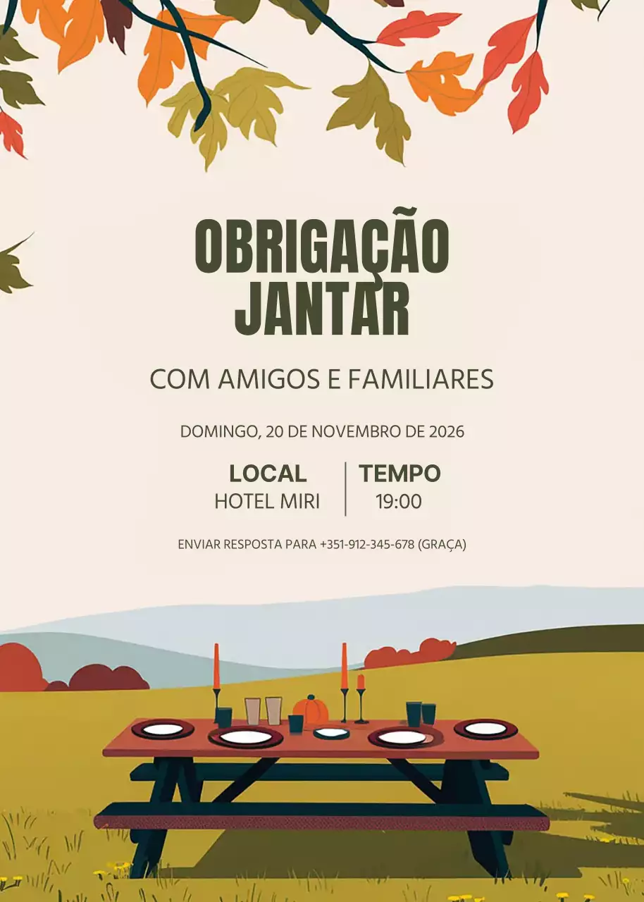 Convite de Ação de Graças Rústico Bege Laranja