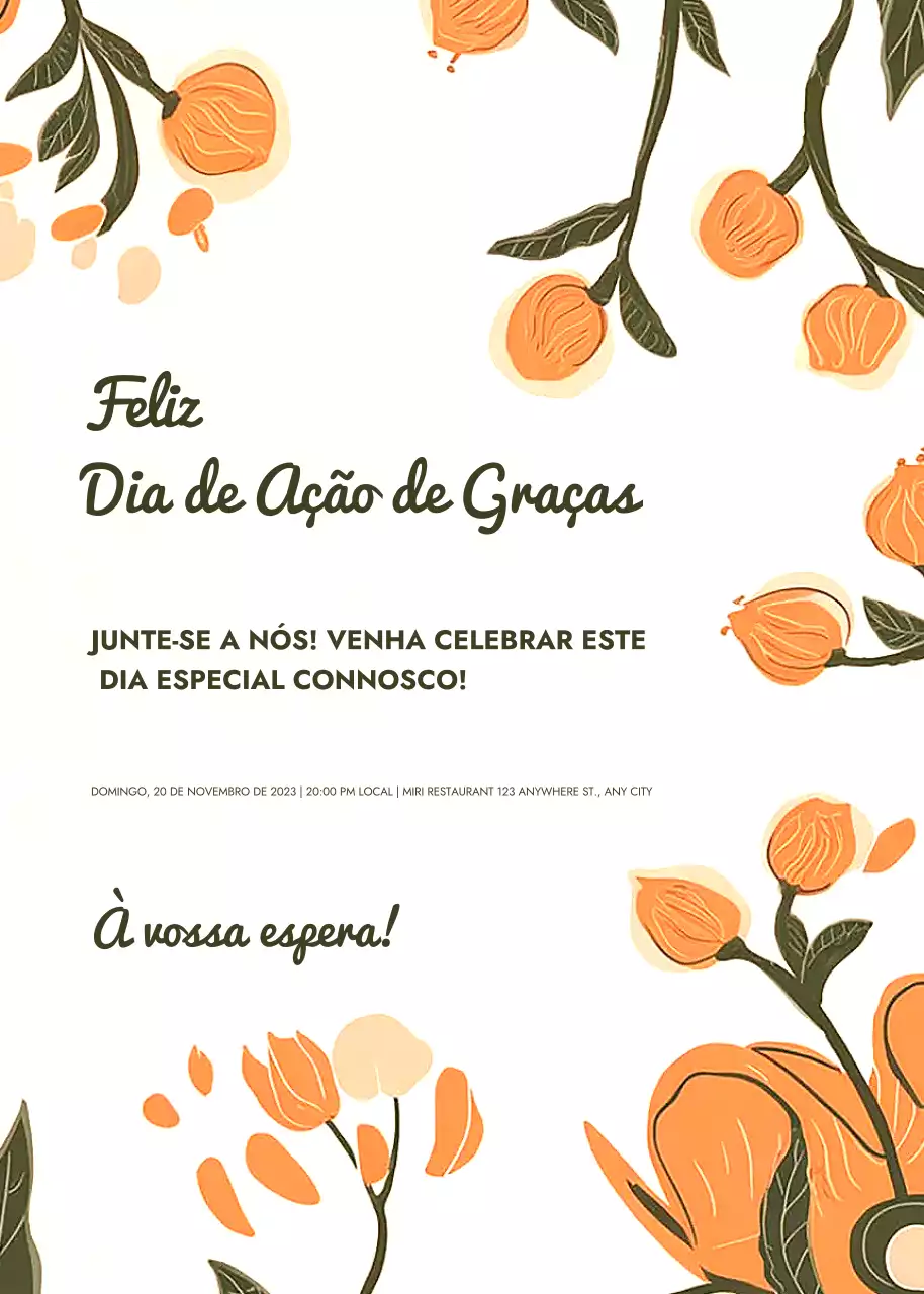 Convite de Ação de Graças floral laranja branco