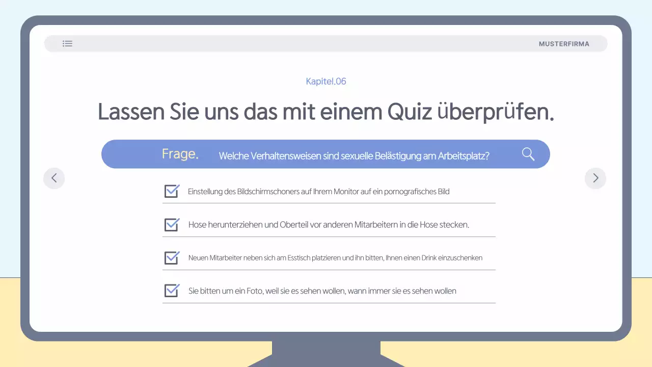 Einfaches, hellblaues Schulungsmaterial zur Prävention von Belästigung am Arbeitsplatz