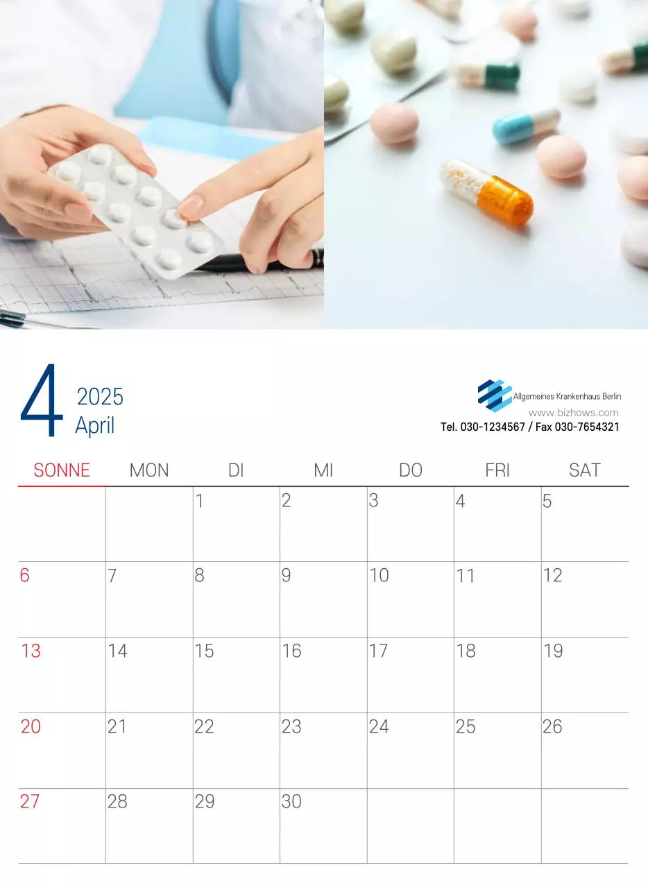 Marineblauer einfacher Krankenhaus-Werbekalender