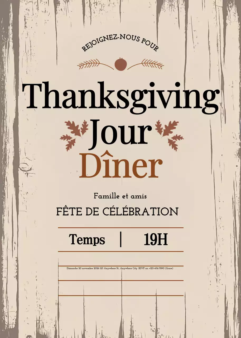 Invitation au dîner de Thanksgiving beige et rustique