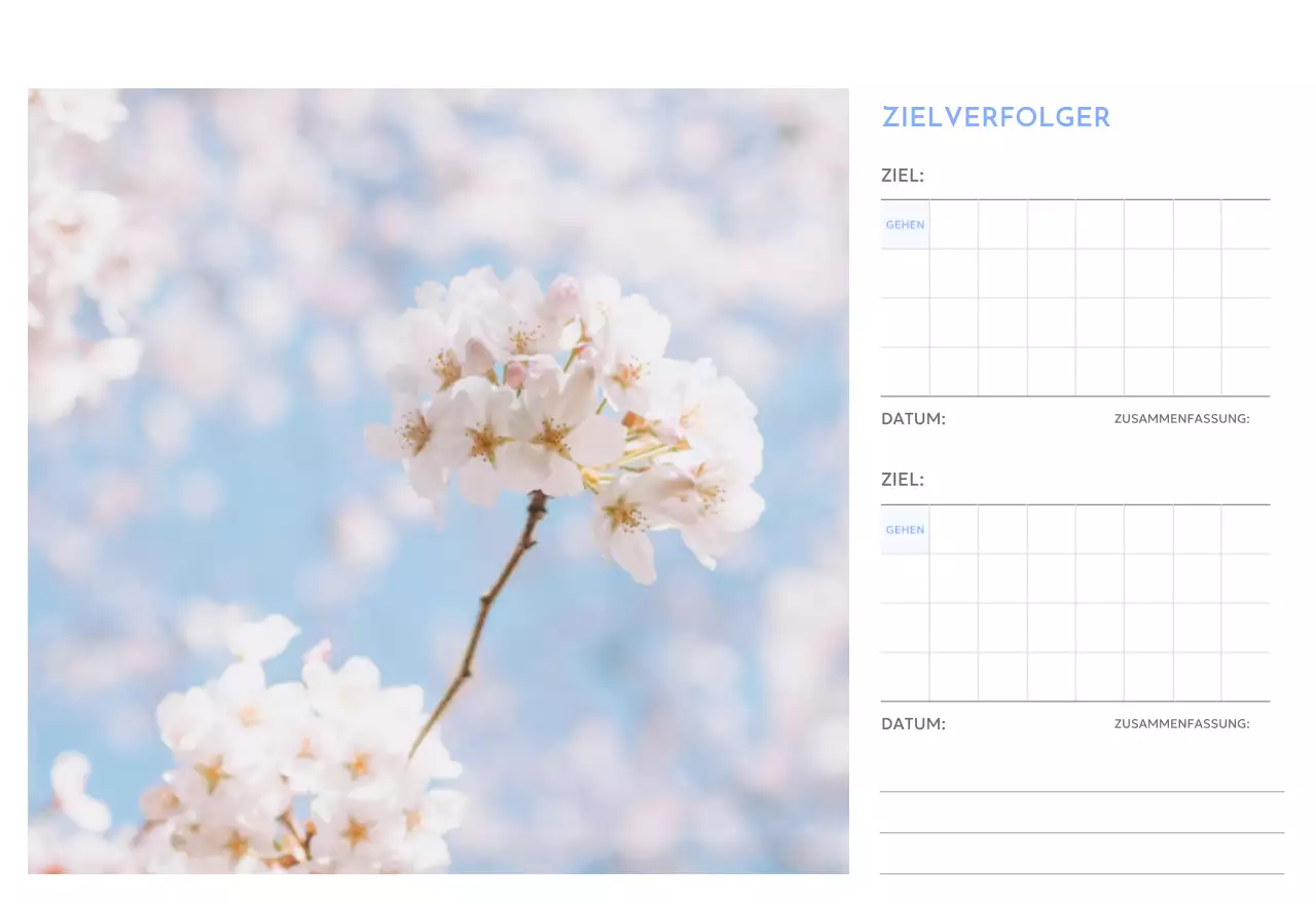 Foto-Zielverfolgungskalender mit einem Hauch von Blau