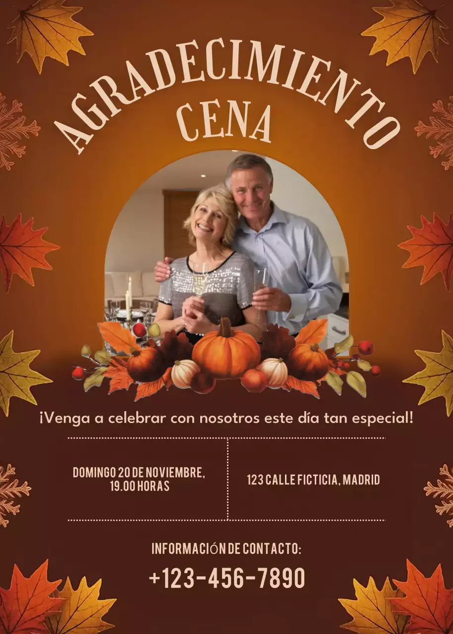 Invitación rústica marrón para la cena de Acción de Gracias