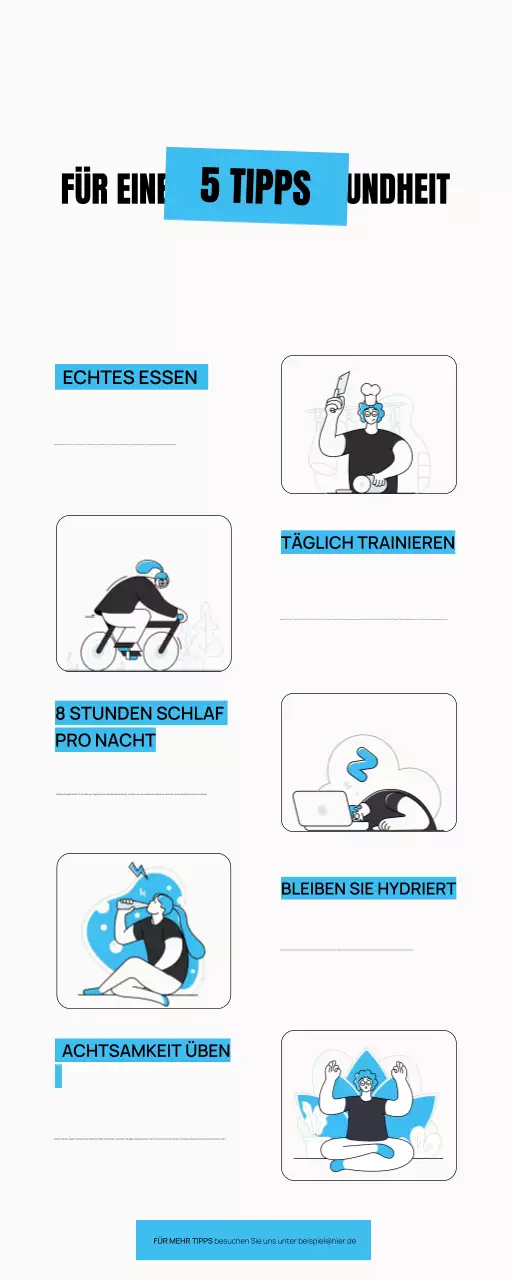 5 TIPPS FÜR EINE BESSERE GESUNDHEIT ILLUSTRATION SPASS FETT EINFACHE INFOGRAFIK