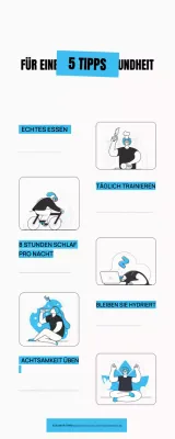 5 TIPPS FÜR EINE BESSERE GESUNDHEIT ILLUSTRATION SPASS FETT EINFACHE INFOGRAFIK