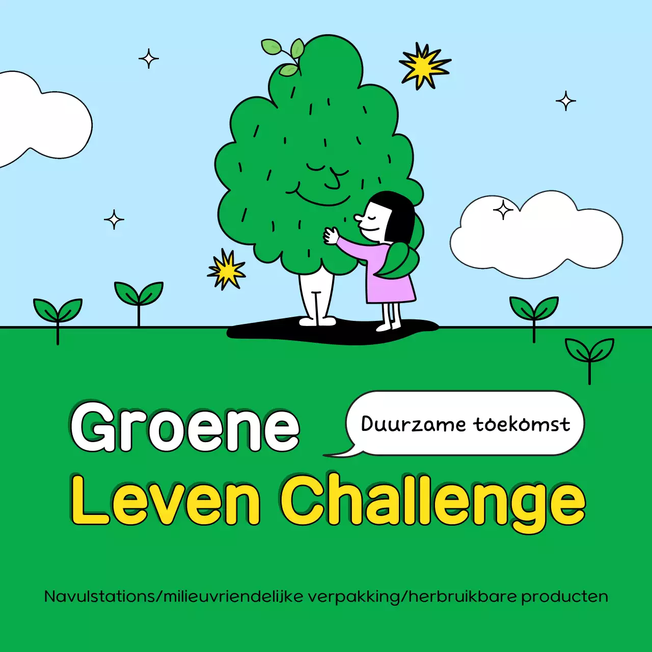 Promoot de groene en lichtblauwe levensuitdaging