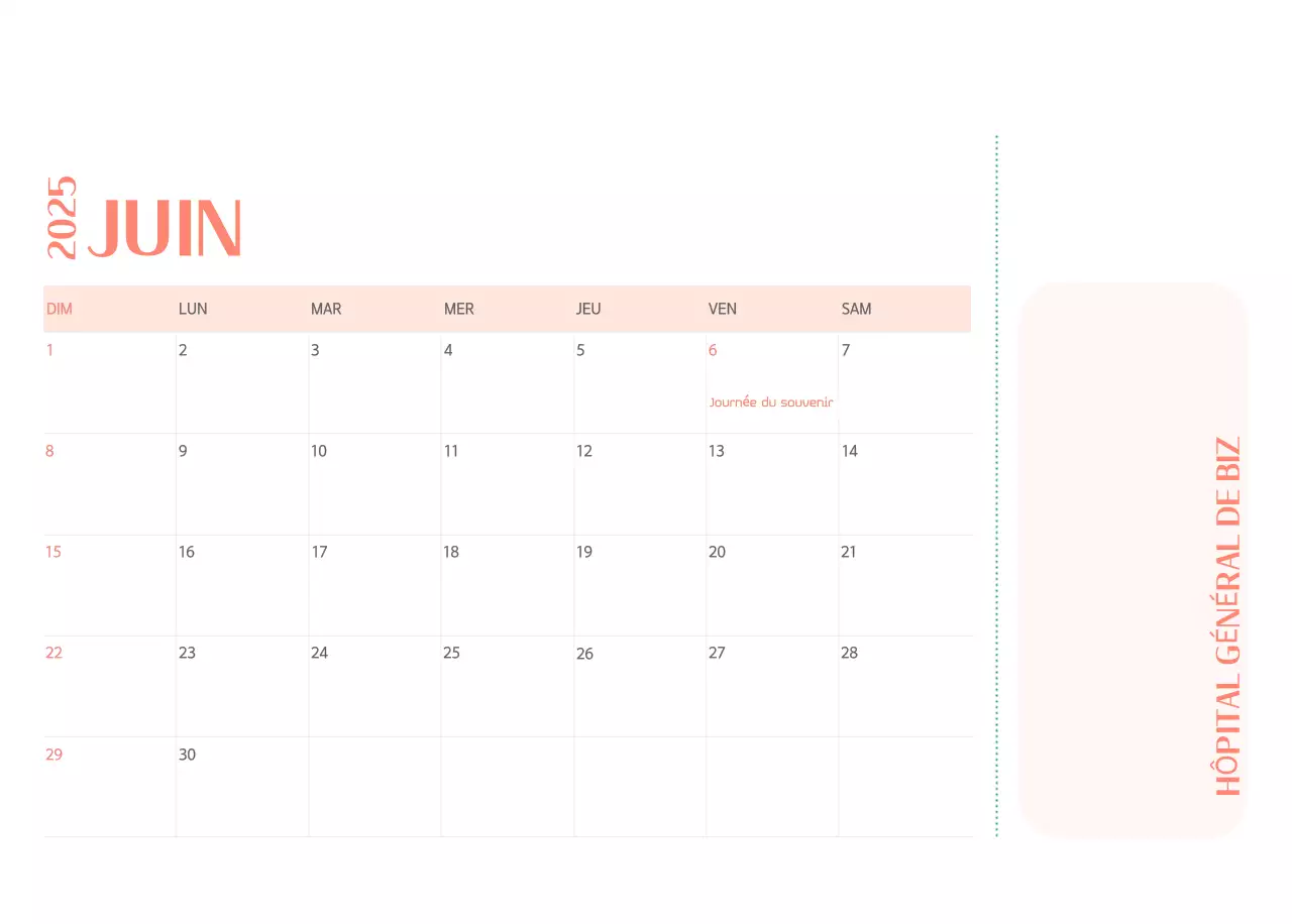 Calendrier hospitalier dans un cadre photo vert