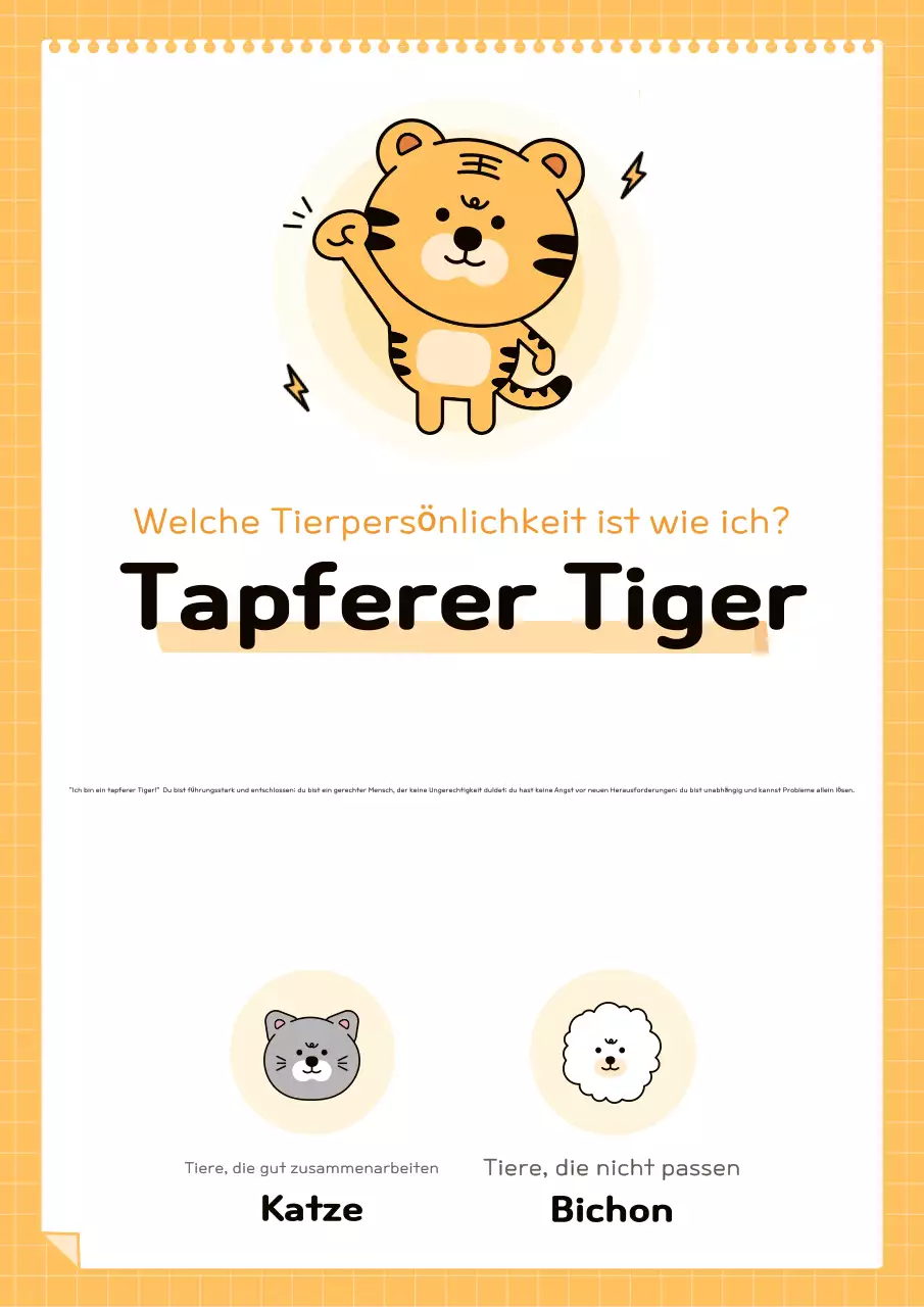 Werbung für einen niedlichen Persönlichkeitstest in Orange und Schwarz