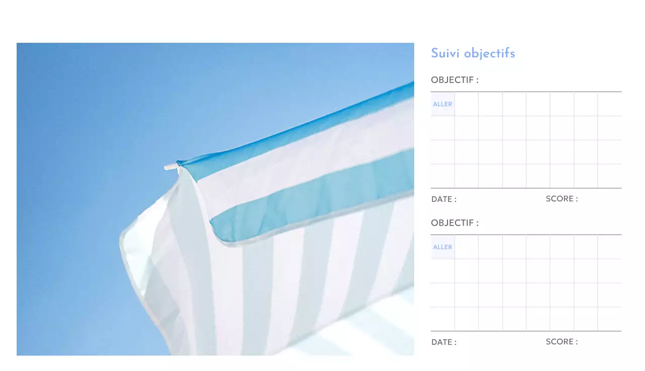 Calendrier photo de suivi des objectifs avec une touche de bleu