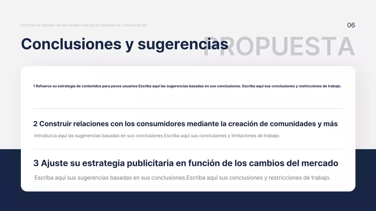 Informe moderno de análisis de marketing en azul marino