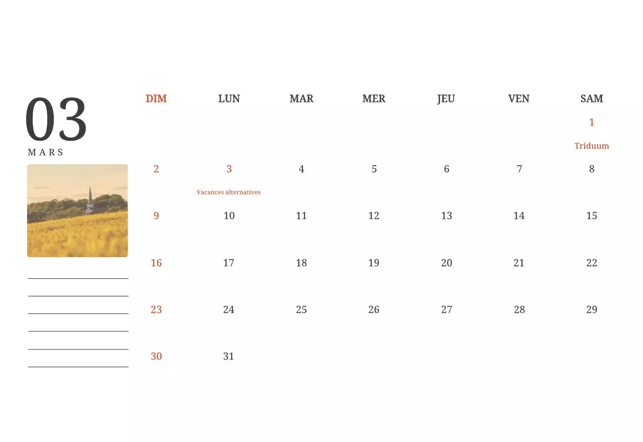 Calendrier photographique conceptuel mettant en scène des églises dans des paysages.