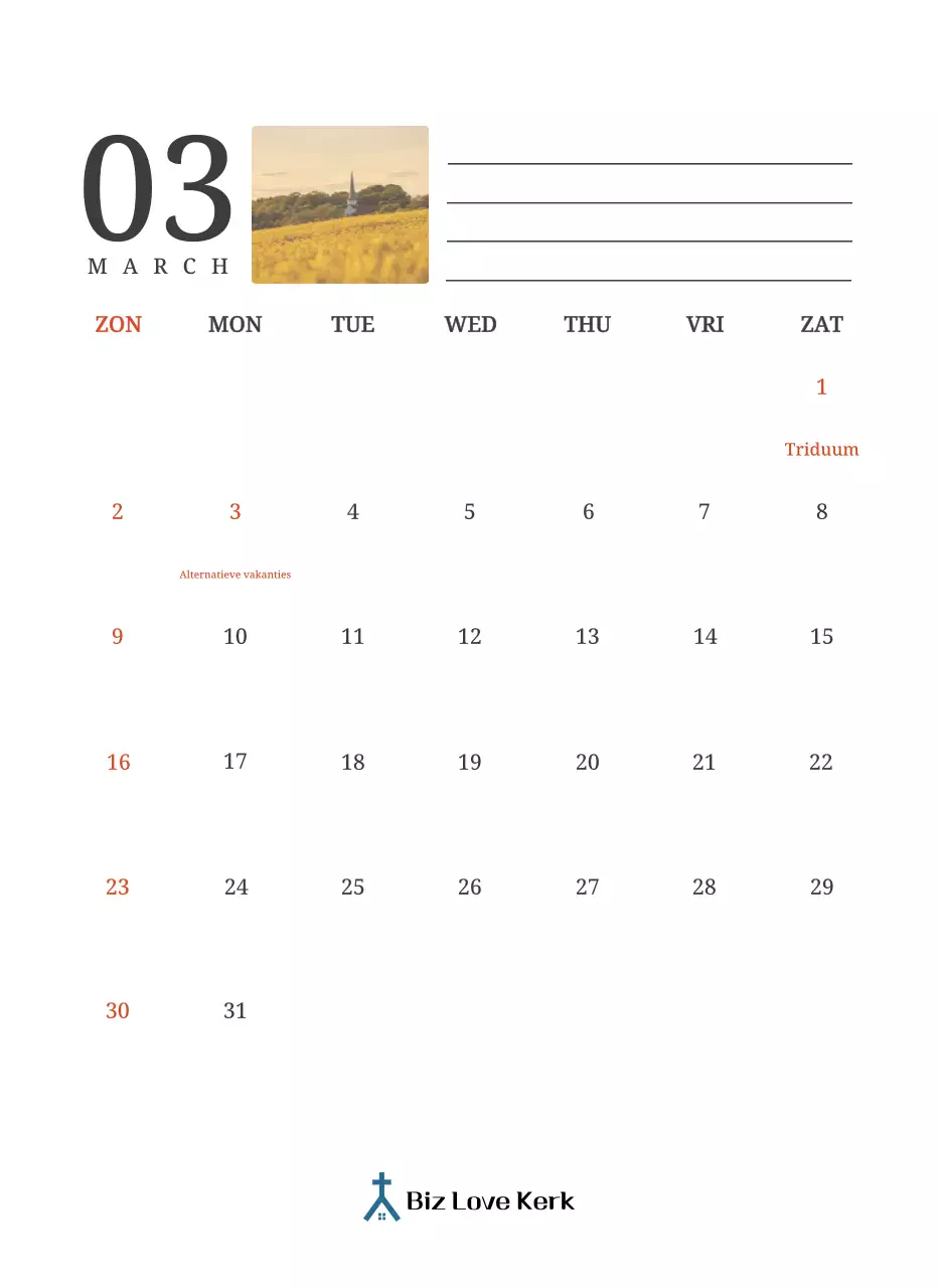 Een fotografische conceptkalender met kerken in landschapsschilderijen