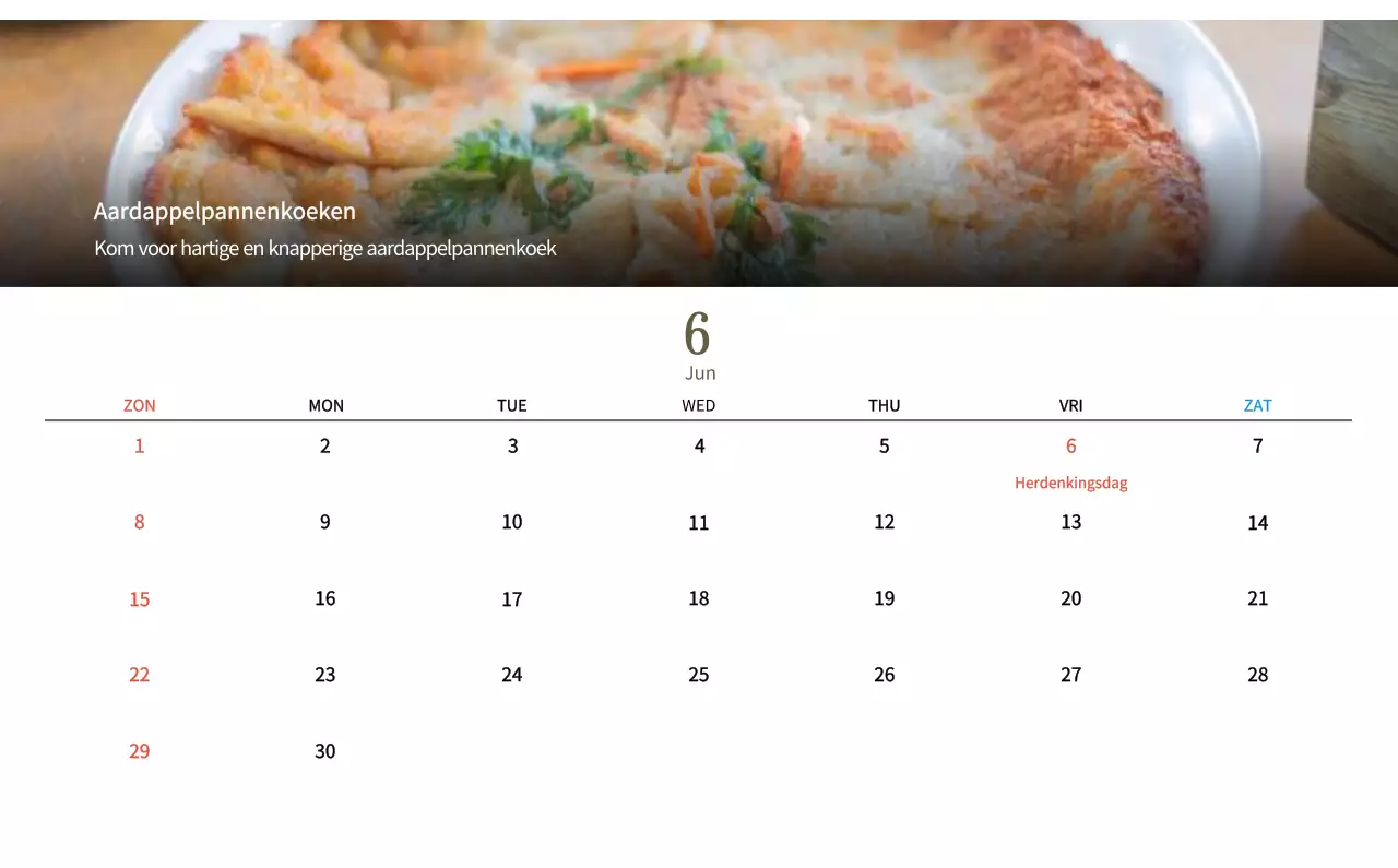 Beige Traditionele Eetkalender