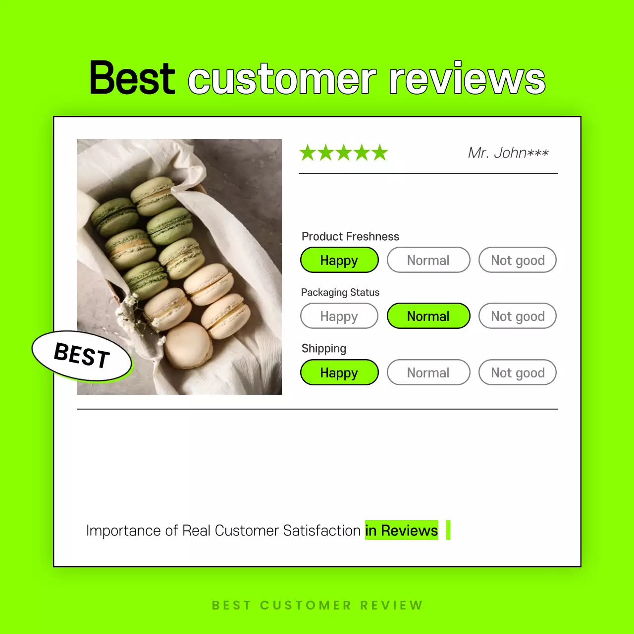 A pop of customer reviews in fluorescent and chartreuse