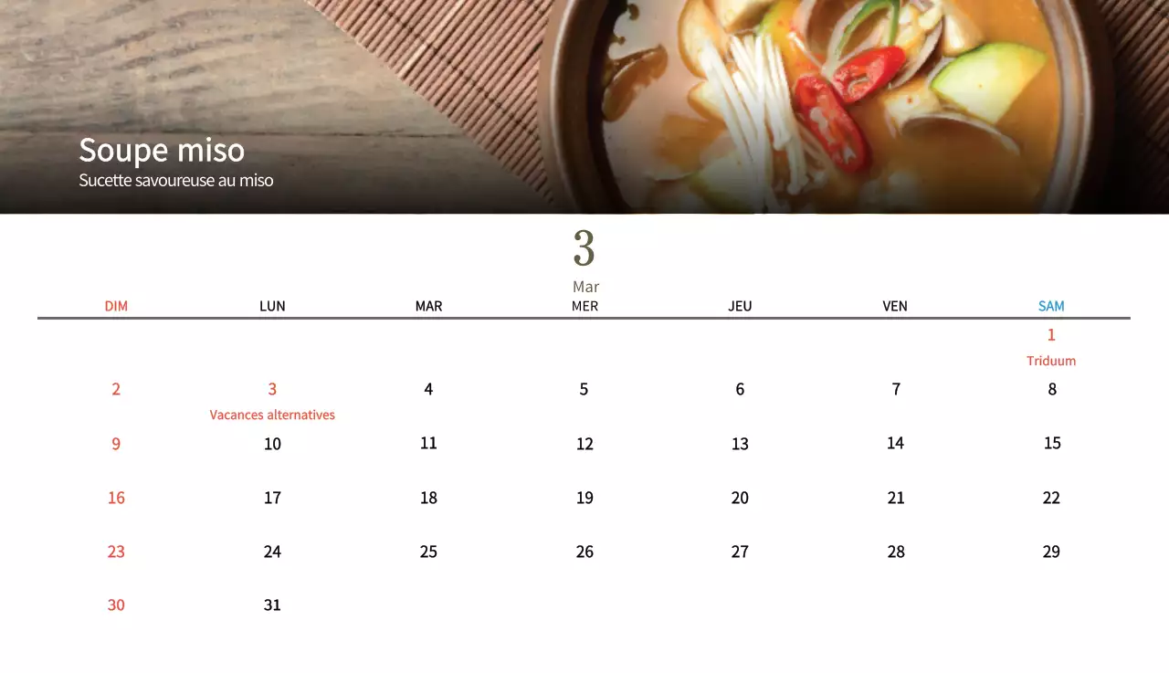 Calendrier de l'alimentation traditionnelle beige